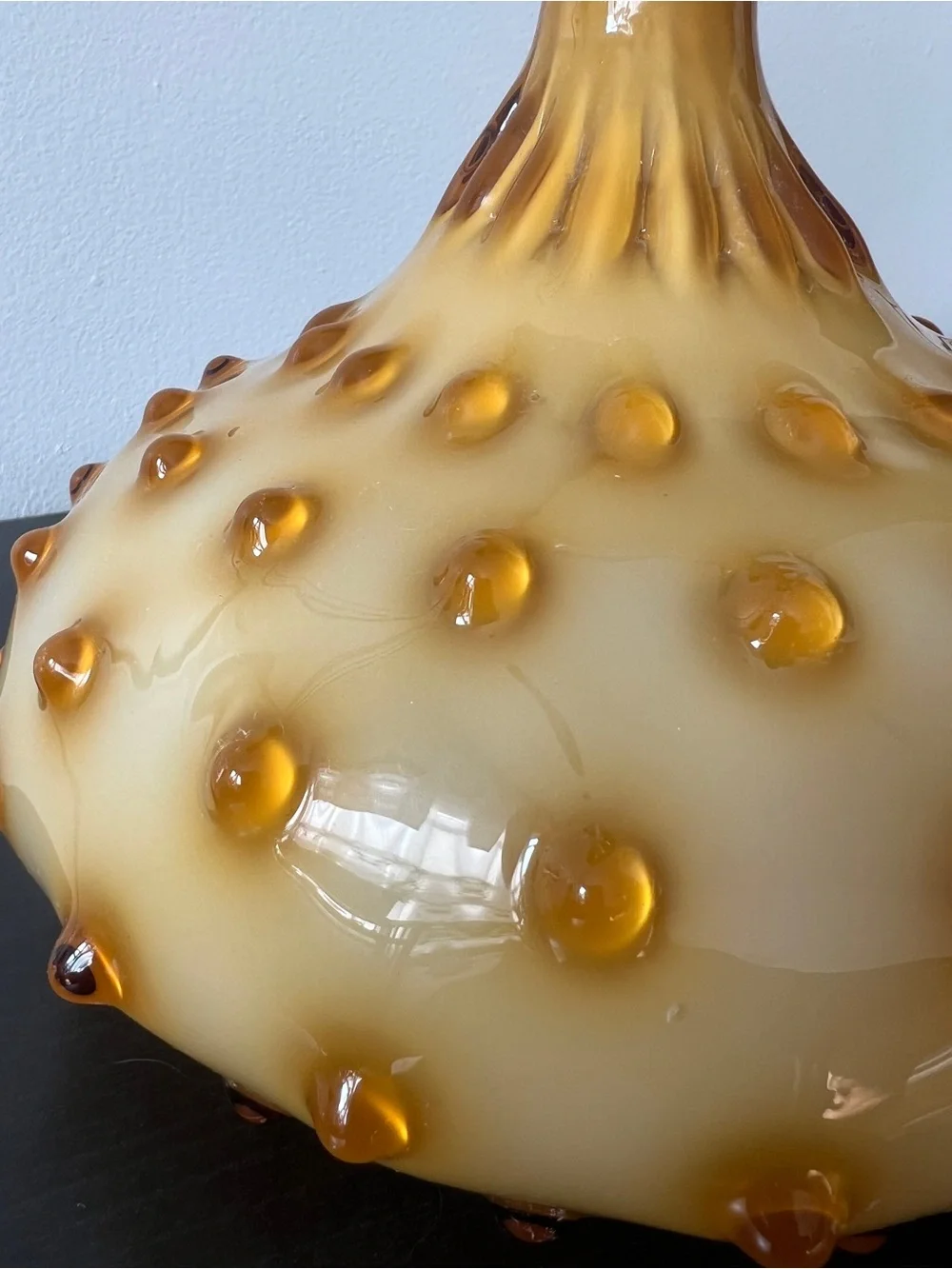 Mid-Century Empoli Italian Cased Glass Hobnail Bottle Vase